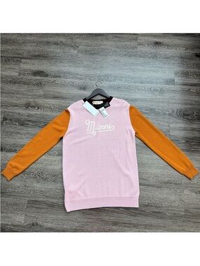 Marni Pink Logo Knit Sweater with Contrasting Collar